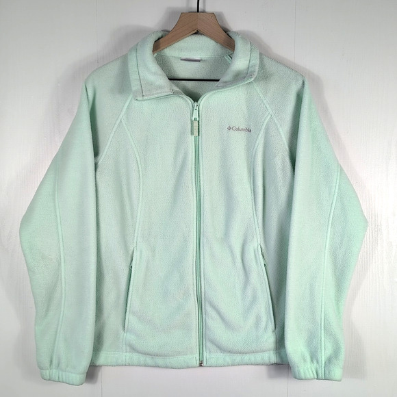Columbia Womens Large Mint Green Full Zip Fleece Jacket Sweater Lightweight - Picture 1 of 11